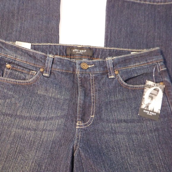 Nine West Women's Dark Wash Jeans Embroidered Pockets Mid Rise Bootcut Sz 10 NEW - Picture 3 of 11